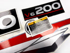 Vinyl graphic metalized silver whith red shimmer decals set suitable for Yamaha 200 hp two stroke outboard engine. Vinyl stickers kit for Yamaha 200 hp two stroke Handmade