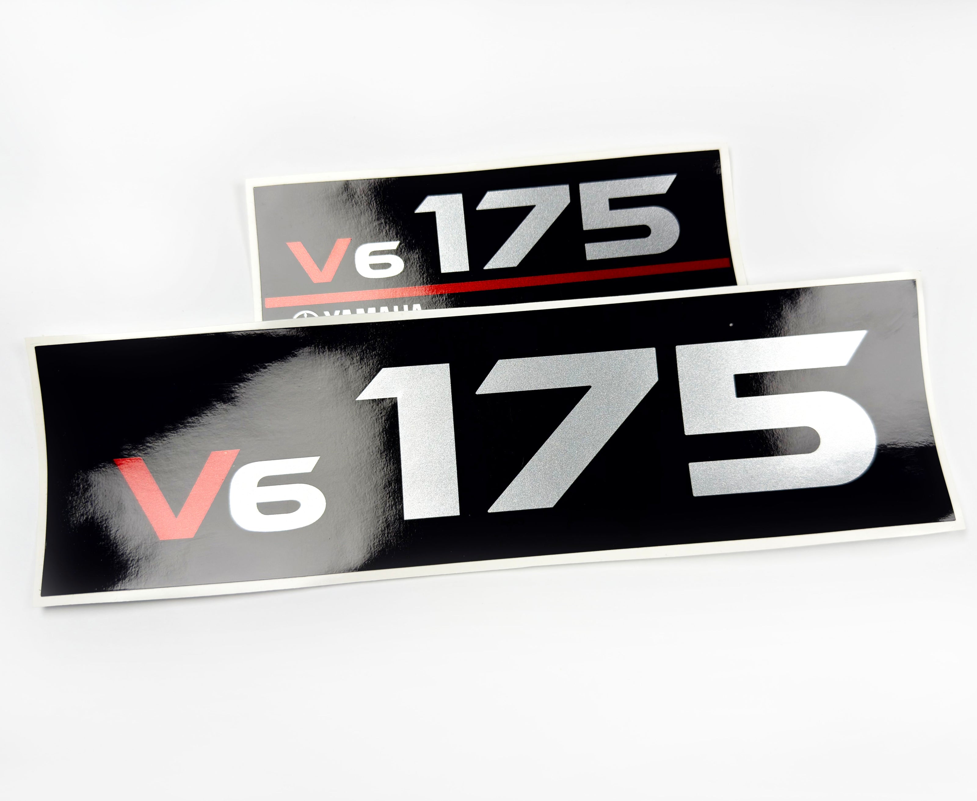 Vinyl graphic metalized silver whith red shimmer decals set suitable for Yamaha 175 hp two stroke outboard engine. Vinyl stickers kit for Yamaha 175 hp two stroke Handmade