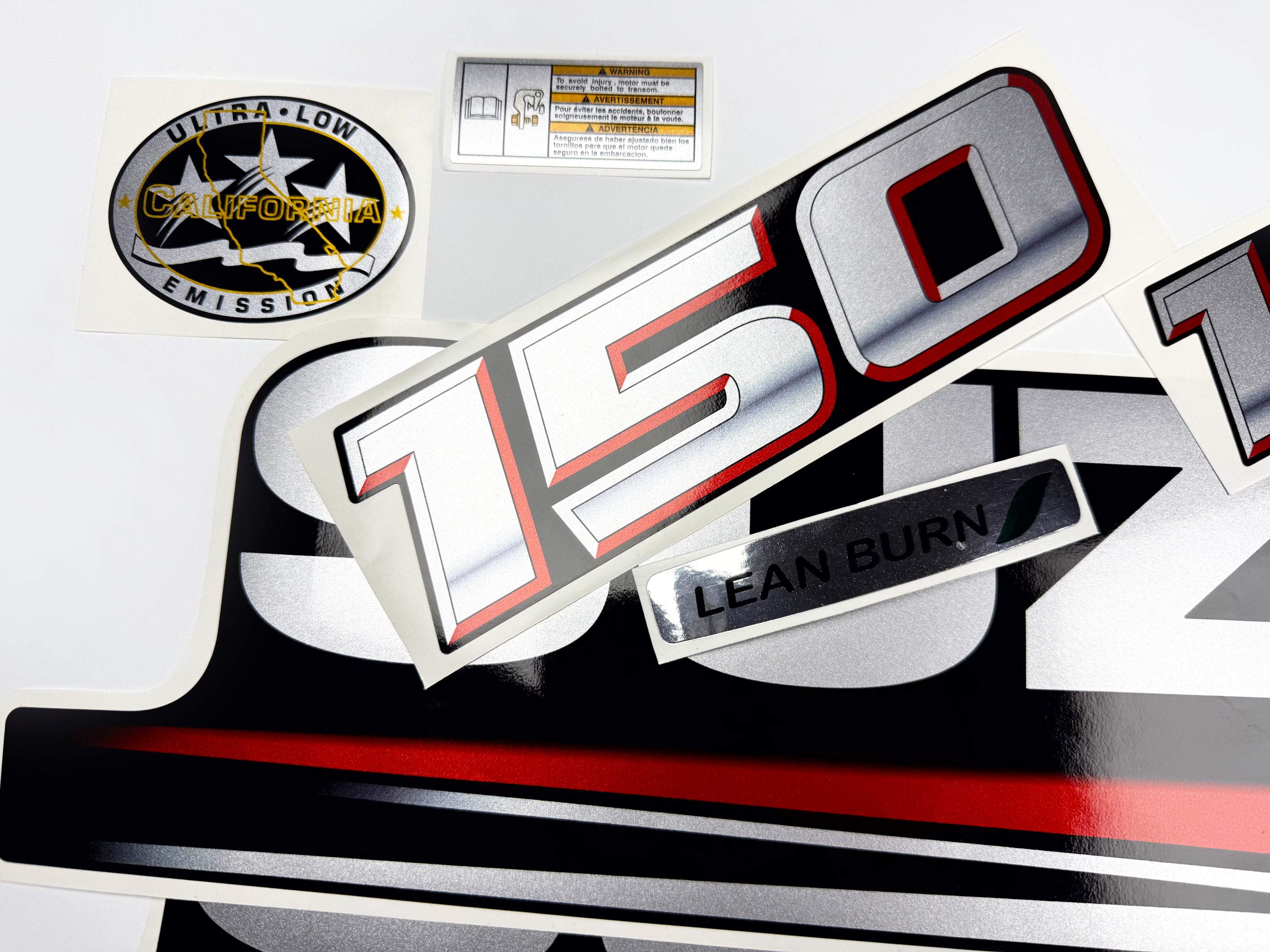 Vinyl graphic silver metalized shimmer decals set suitable for Suzuki 150 hp four stroke outboard engine. Vinyl stickers kit for suzuki 150 hp four stroke Handmade