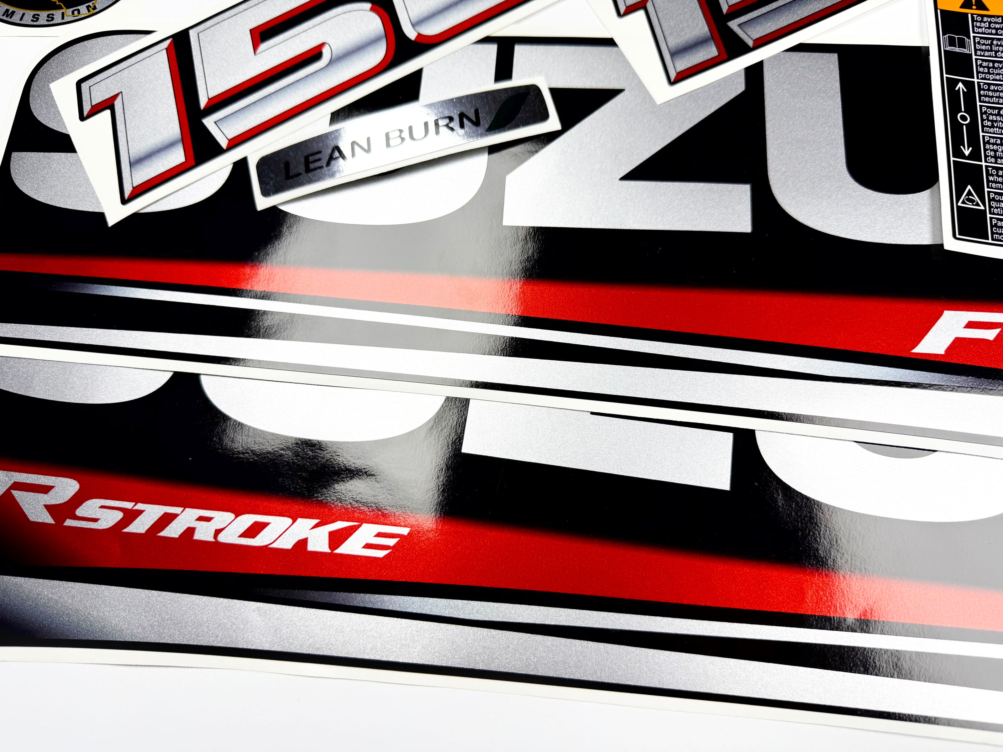Vinyl graphic silver metalized shimmer decals set suitable for Suzuki 150 hp four stroke outboard engine. Vinyl stickers kit for suzuki 150 hp four stroke Handmade