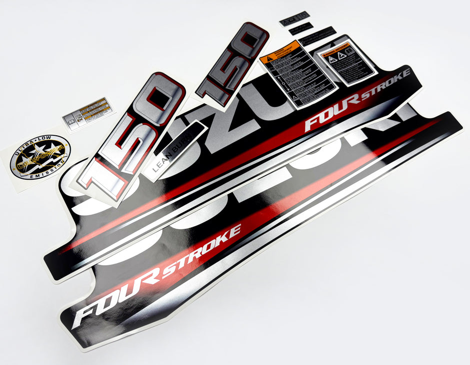 Vinyl graphic silver metalized shimmer decals set suitable for Suzuki 150 hp four stroke outboard engine. Vinyl stickers kit for suzuki 150 hp four stroke Handmade