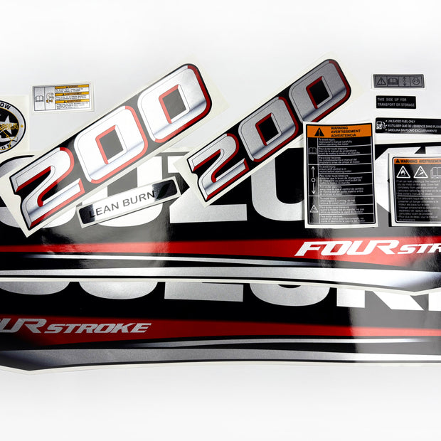Vinyl graphic silver metalized shimmer decals set suitable for Suzuki 200 hp four stroke outboard engine. Vinyl stickers kit for suzuki 200 hp four stroke Handmade