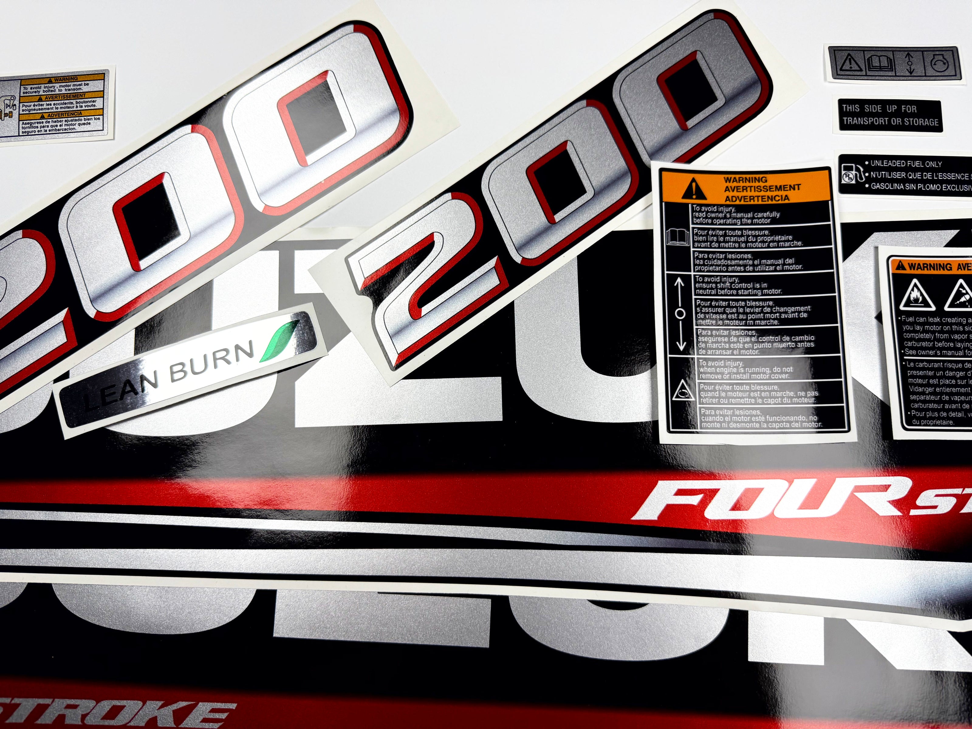 Vinyl graphic silver metalized shimmer decals set suitable for Suzuki 200 hp four stroke outboard engine. Vinyl stickers kit for suzuki 200 hp four stroke Handmade