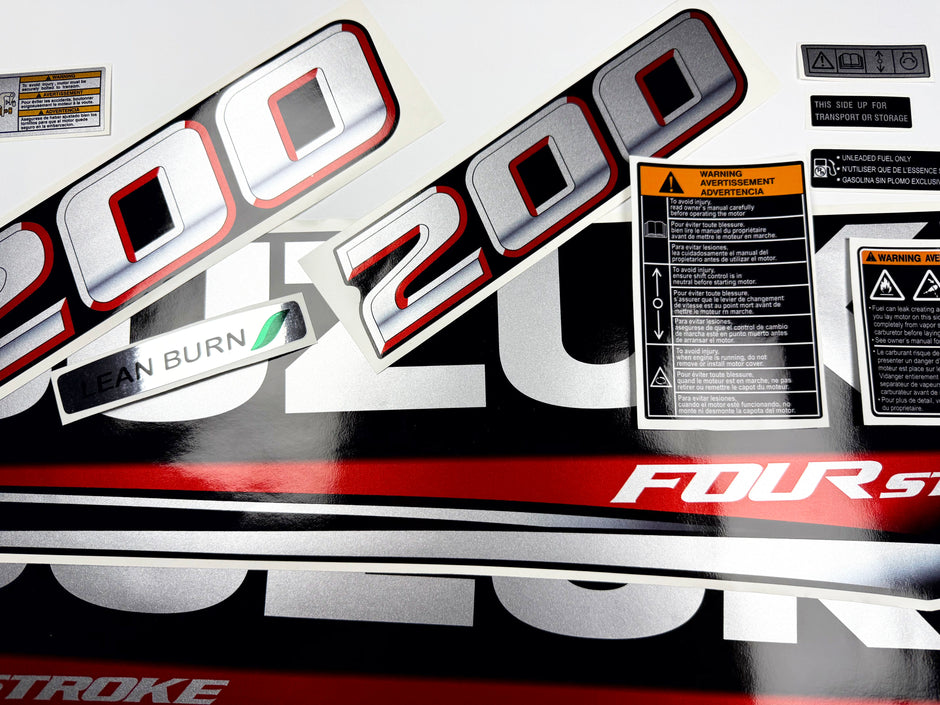 Vinyl graphic silver metalized shimmer decals set suitable for Suzuki 200 hp four stroke outboard engine. Vinyl stickers kit for suzuki 200 hp four stroke Handmade