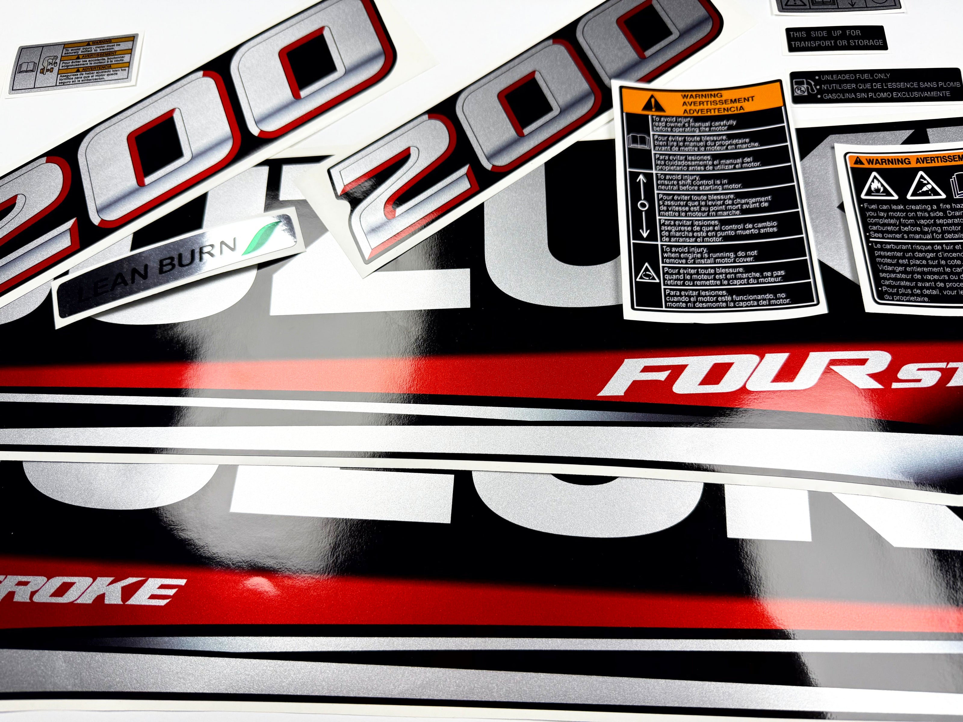 Vinyl graphic silver metalized shimmer decals set suitable for Suzuki 200 hp four stroke outboard engine. Vinyl stickers kit for suzuki 200 hp four stroke Handmade