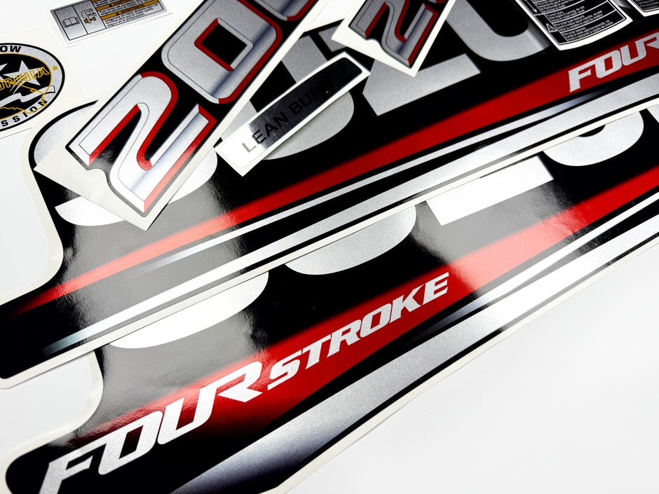 Vinyl graphic silver metalized shimmer decals set suitable for Suzuki 200 hp four stroke outboard engine. Vinyl stickers kit for suzuki 200 hp four stroke Handmade