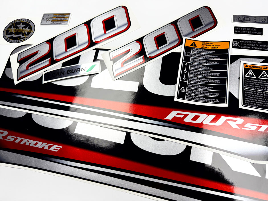 Vinyl graphic silver metalized shimmer decals set suitable for Suzuki 200 hp four stroke outboard engine. Vinyl stickers kit for suzuki 200 hp four stroke Handmade