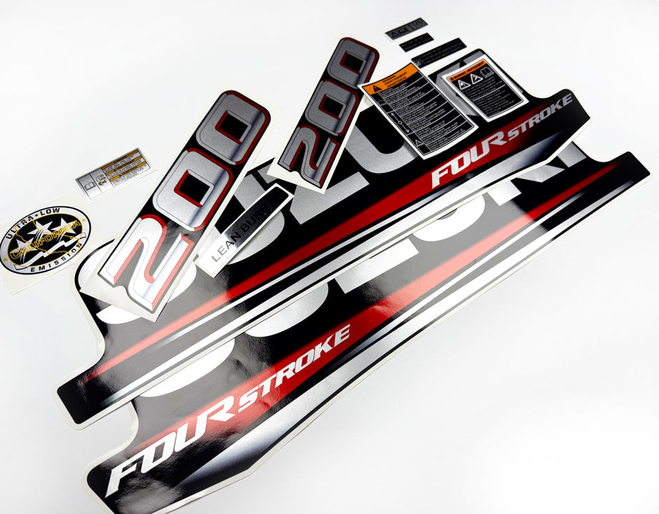 Vinyl graphic silver metalized shimmer decals set suitable for Suzuki 200 hp four stroke outboard engine. Vinyl stickers kit for suzuki 200 hp four stroke Handmade