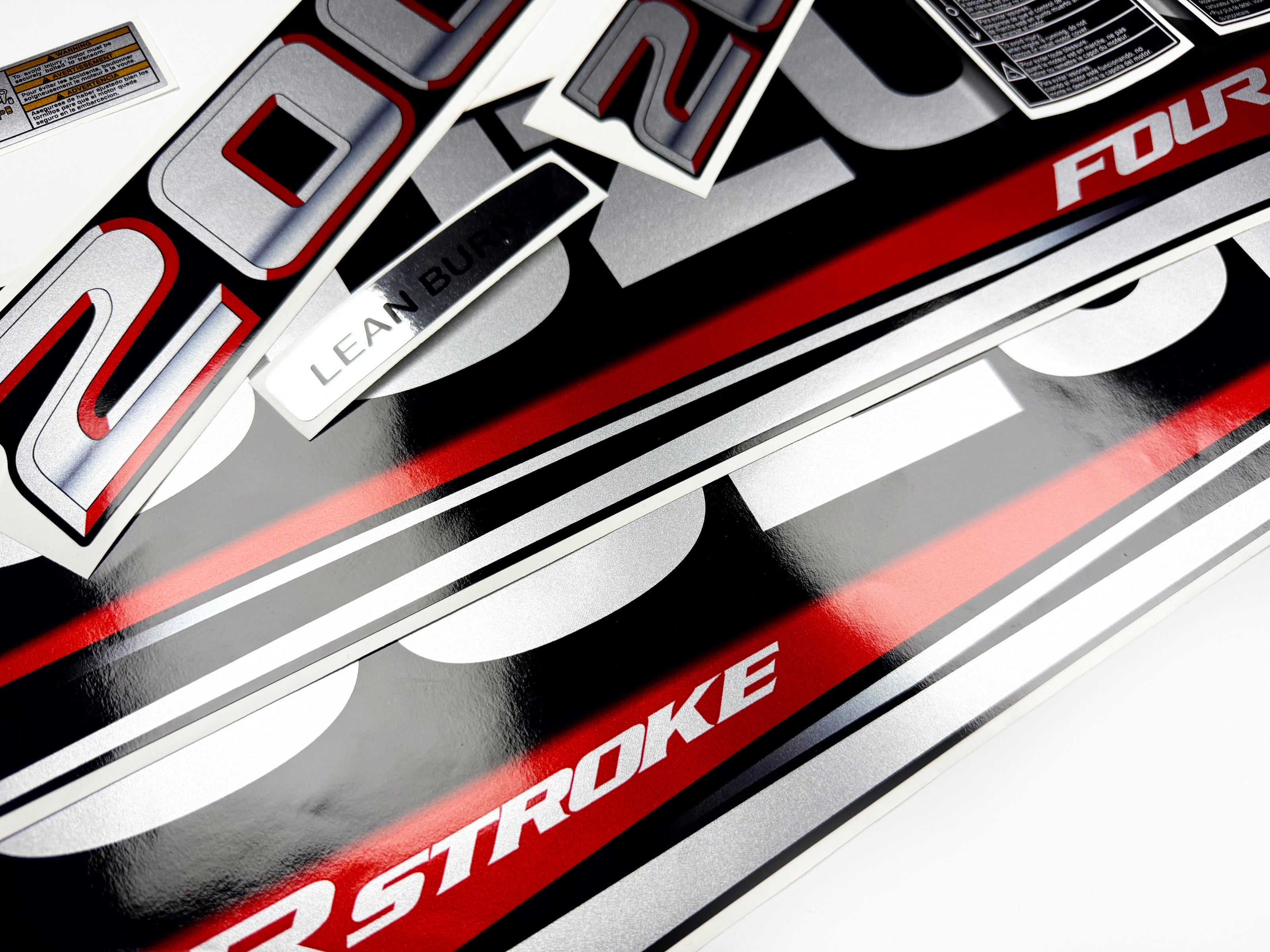 Vinyl graphic silver metalized shimmer decals set suitable for Suzuki 200 hp four stroke outboard engine. Vinyl stickers kit for suzuki 200 hp four stroke Handmade