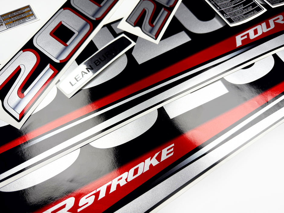 Vinyl graphic silver metalized shimmer decals set suitable for Suzuki 200 hp four stroke outboard engine. Vinyl stickers kit for suzuki 200 hp four stroke Handmade