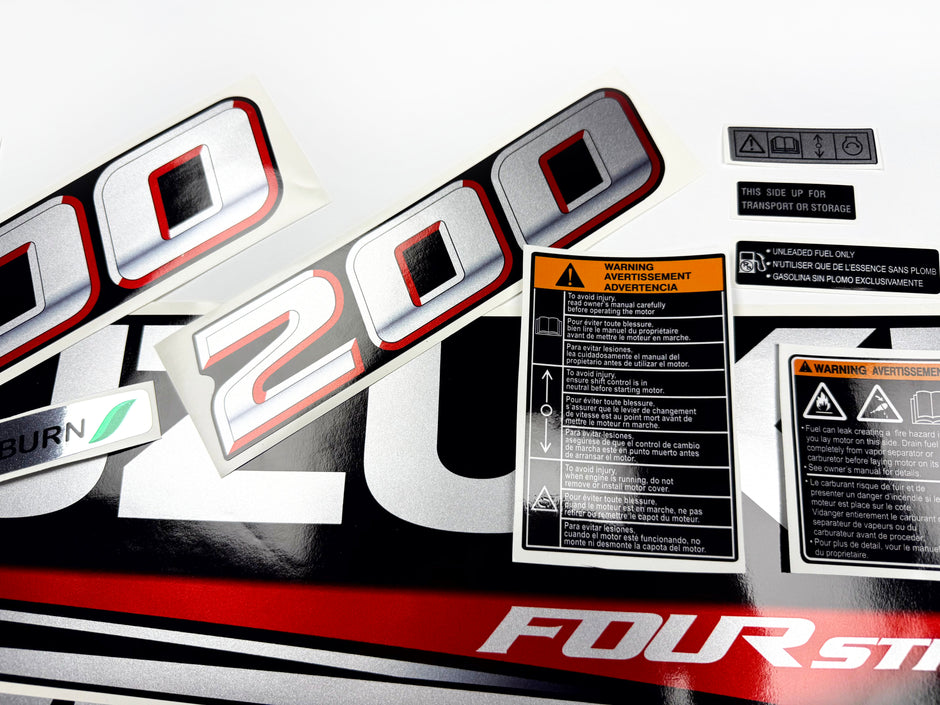 Vinyl graphic silver metalized shimmer decals set suitable for Suzuki 200 hp four stroke outboard engine. Vinyl stickers kit for suzuki 200 hp four stroke Handmade