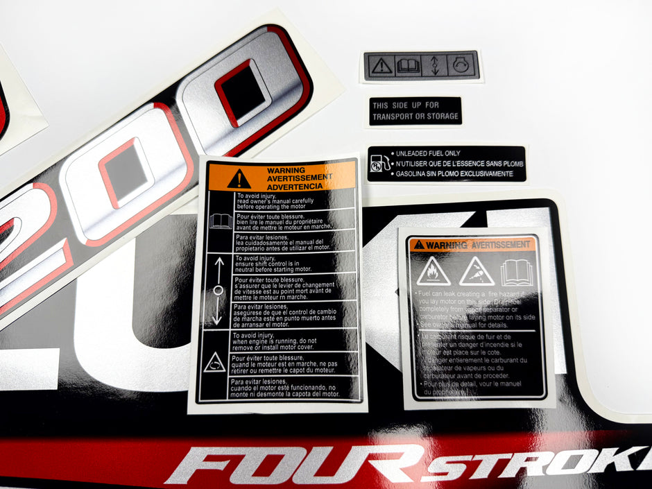 Vinyl graphic silver metalized shimmer decals set suitable for Suzuki 200 hp four stroke outboard engine. Vinyl stickers kit for suzuki 200 hp four stroke Handmade