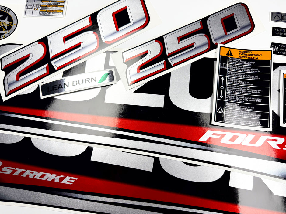 Vinyl graphic silver metalized shimmer decals set suitable for Suzuki 250 hp four stroke outboard engine. Vinyl stickers kit for suzuki 250 hp four stroke Handmade
