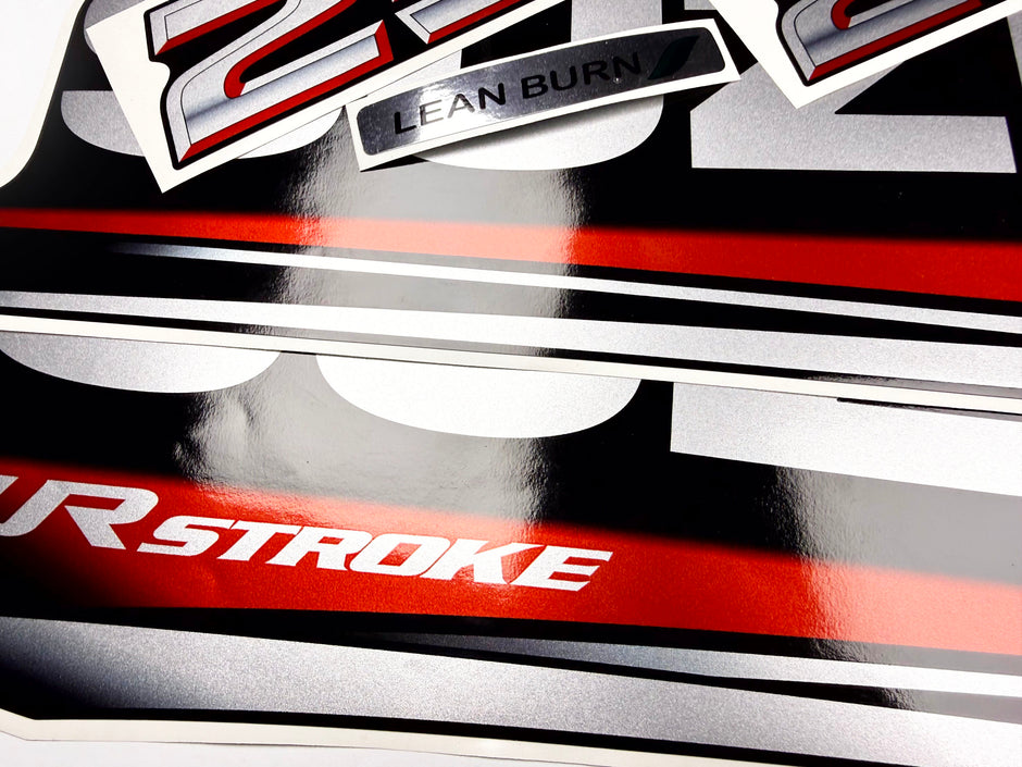 Vinyl graphic silver metalized shimmer decals set suitable for Suzuki 250 hp four stroke outboard engine. Vinyl stickers kit for suzuki 250 hp four stroke Handmade