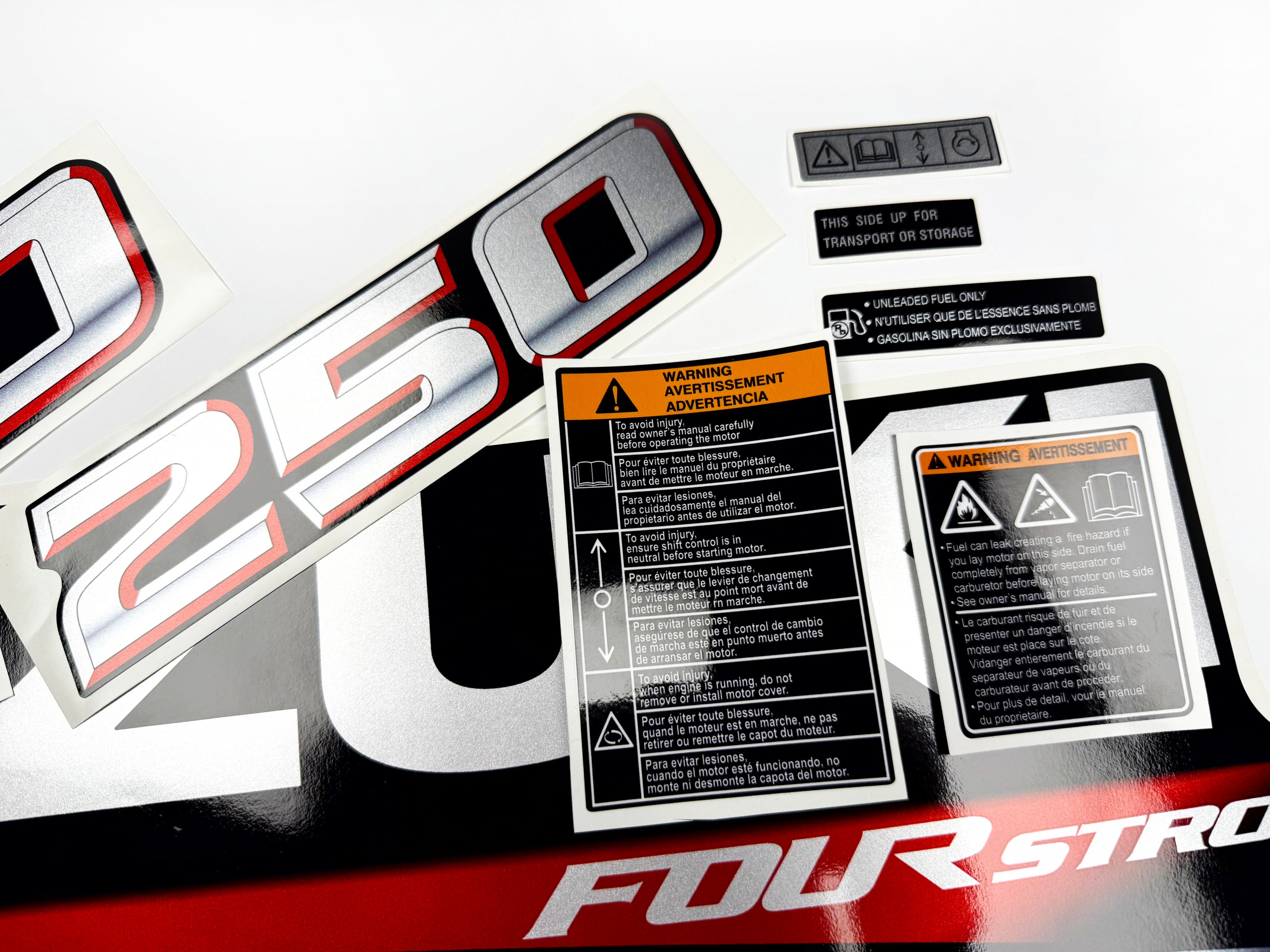 Vinyl graphic silver metalized shimmer decals set suitable for Suzuki 250 hp four stroke outboard engine. Vinyl stickers kit for suzuki 250 hp four stroke Handmade