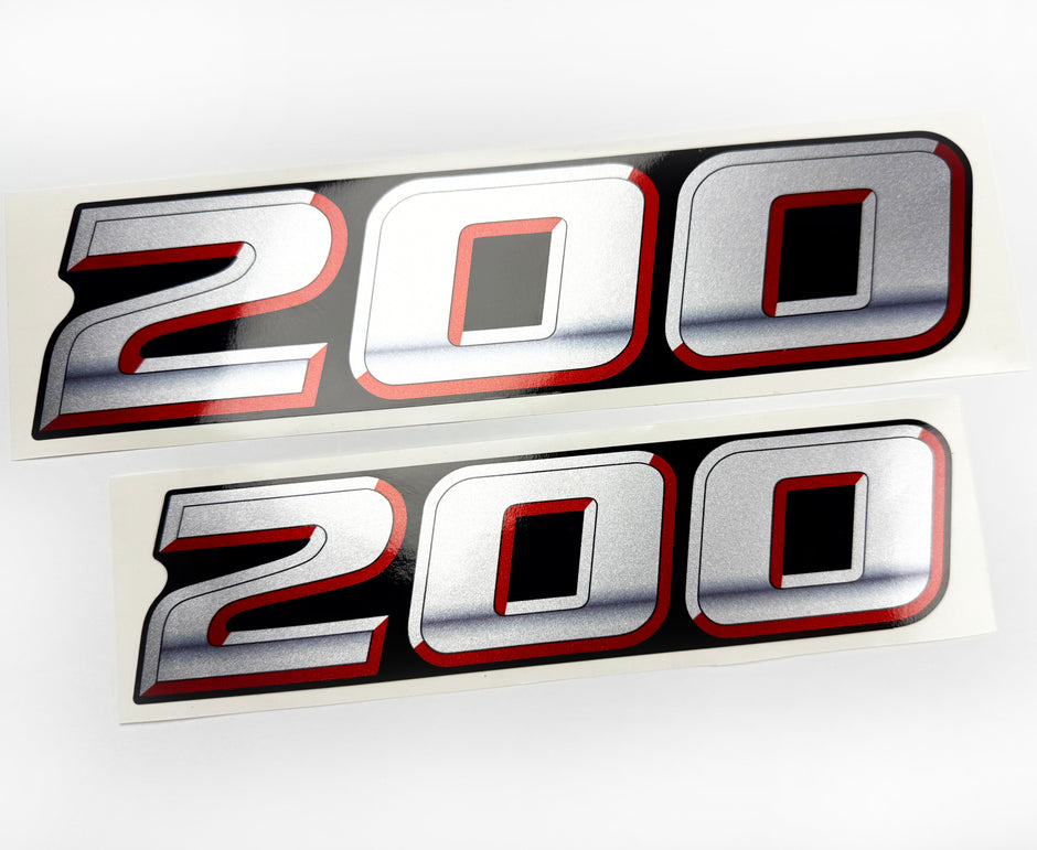 Vinyl graphic silver metalized shimmer decal numbers set suitable for Suzuki 200 hp four stroke outboard engine. Vinyl stickers number for suzuki 200 hp four stroke Handmade