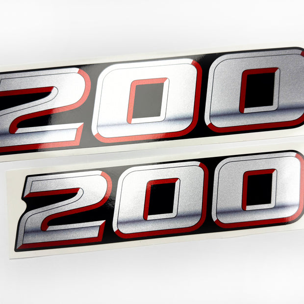 Vinyl graphic silver metalized shimmer decal numbers set suitable for Suzuki 200 hp four stroke outboard engine. Vinyl stickers number for suzuki 200 hp four stroke Handmade