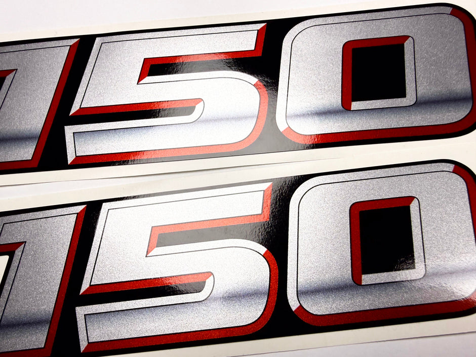 Vinyl graphic silver metalized shimmer decal numbers set suitable for Suzuki 150 hp four stroke outboard engine. Vinyl stickers number for suzuki 150 hp four stroke Handmade