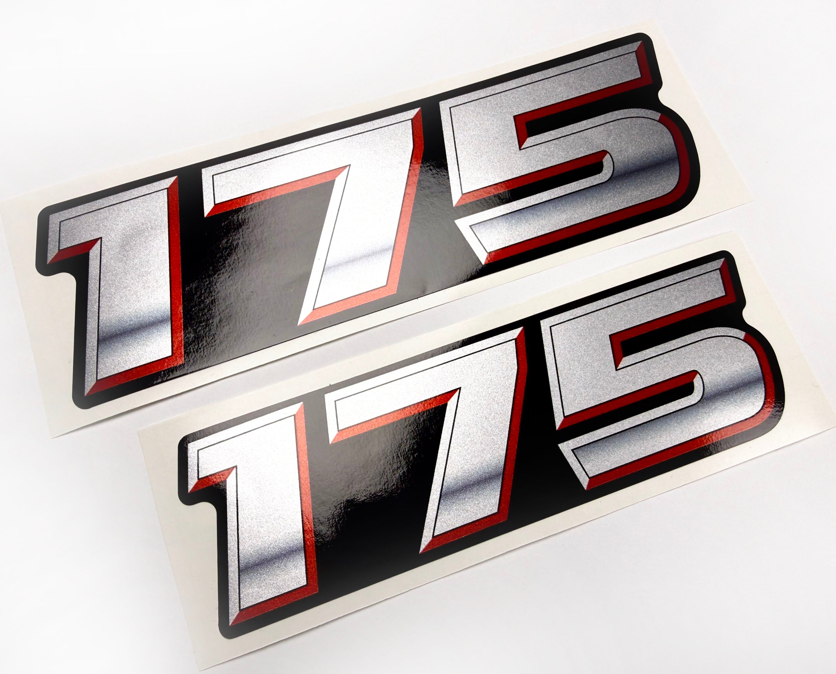 Vinyl graphic silver metalized shimmer decal numbers set suitable for Suzuki 175 hp four stroke outboard engine. Vinyl stickers number for suzuki 175 hp four stroke Handmade