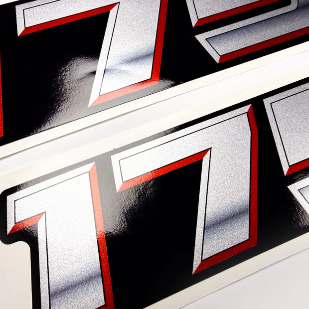 Vinyl graphic silver metalized shimmer decal numbers set suitable for Suzuki 175 hp four stroke outboard engine. Vinyl stickers number for suzuki 175 hp four stroke Handmade