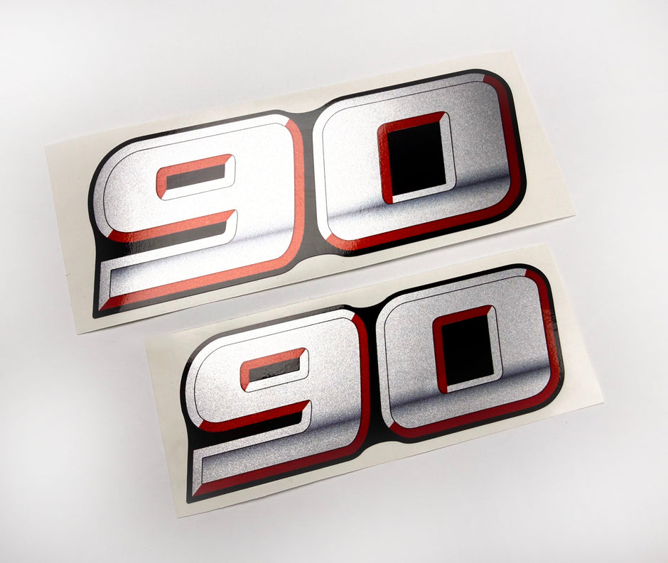 Vinyl graphic silver metalized shimmer decal numbers set suitable for Suzuki 90 hp four stroke outboard engine. Vinyl stickers number for suzuki 90 hp four stroke Handmade