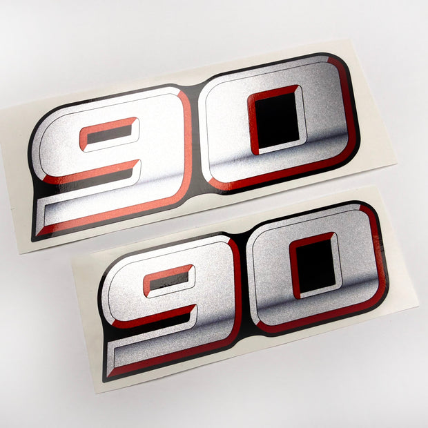 Vinyl graphic silver metalized shimmer decal numbers set suitable for Suzuki 90 hp four stroke outboard engine. Vinyl stickers number for suzuki 90 hp four stroke Handmade