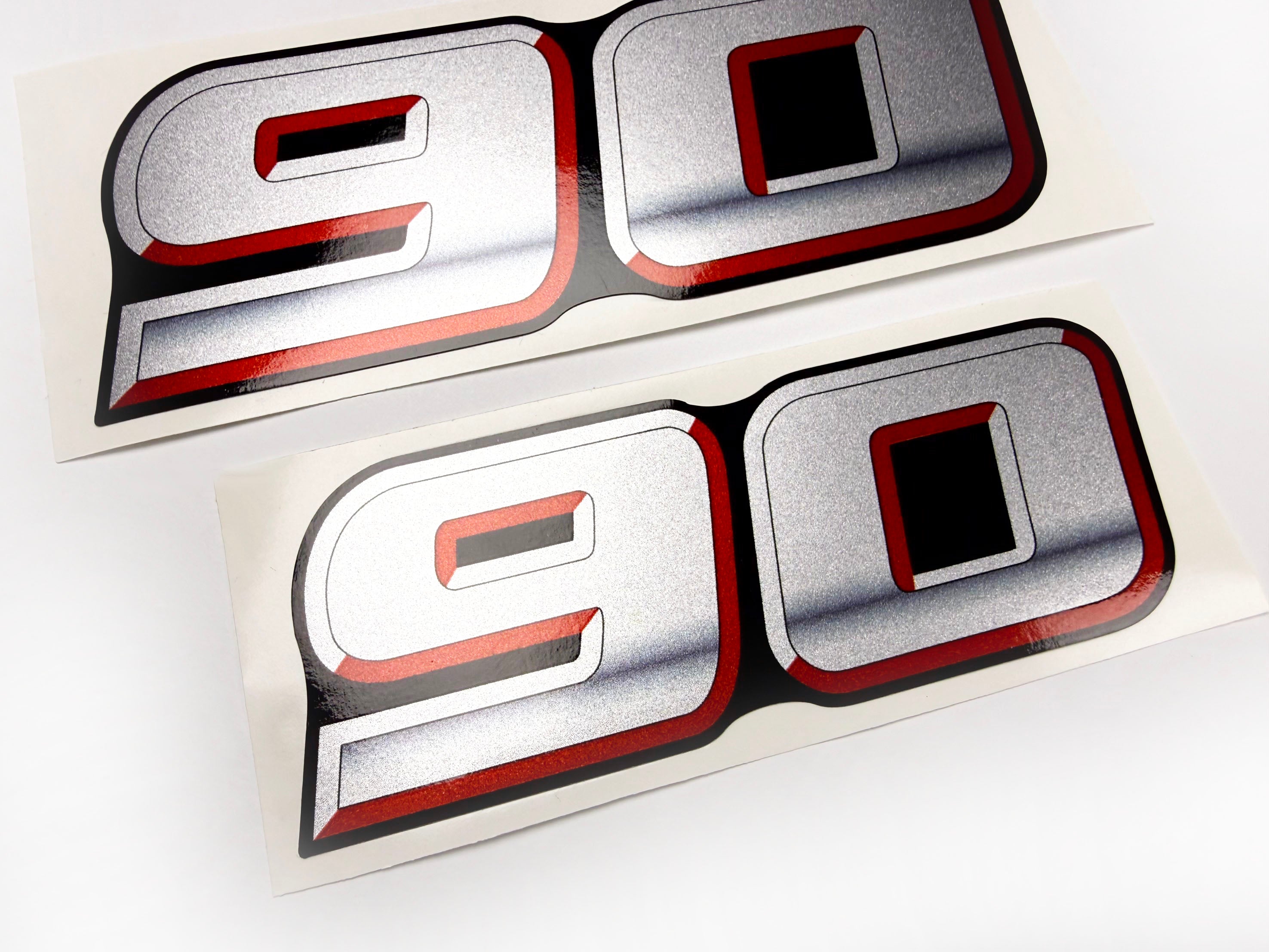 Vinyl graphic silver metalized shimmer decal numbers set suitable for Suzuki 90 hp four stroke outboard engine. Vinyl stickers number for suzuki 90 hp four stroke Handmade