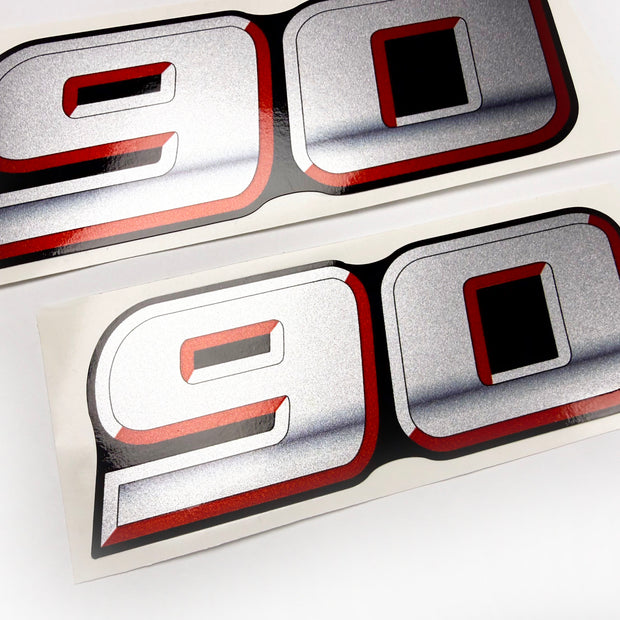 Vinyl graphic silver metalized shimmer decal numbers set suitable for Suzuki 90 hp four stroke outboard engine. Vinyl stickers number for suzuki 90 hp four stroke Handmade