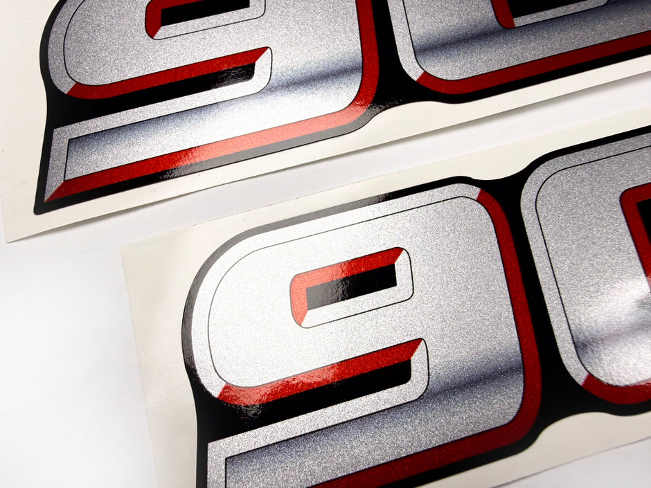 Vinyl graphic silver metalized shimmer decal numbers set suitable for Suzuki 90 hp four stroke outboard engine. Vinyl stickers number for suzuki 90 hp four stroke Handmade