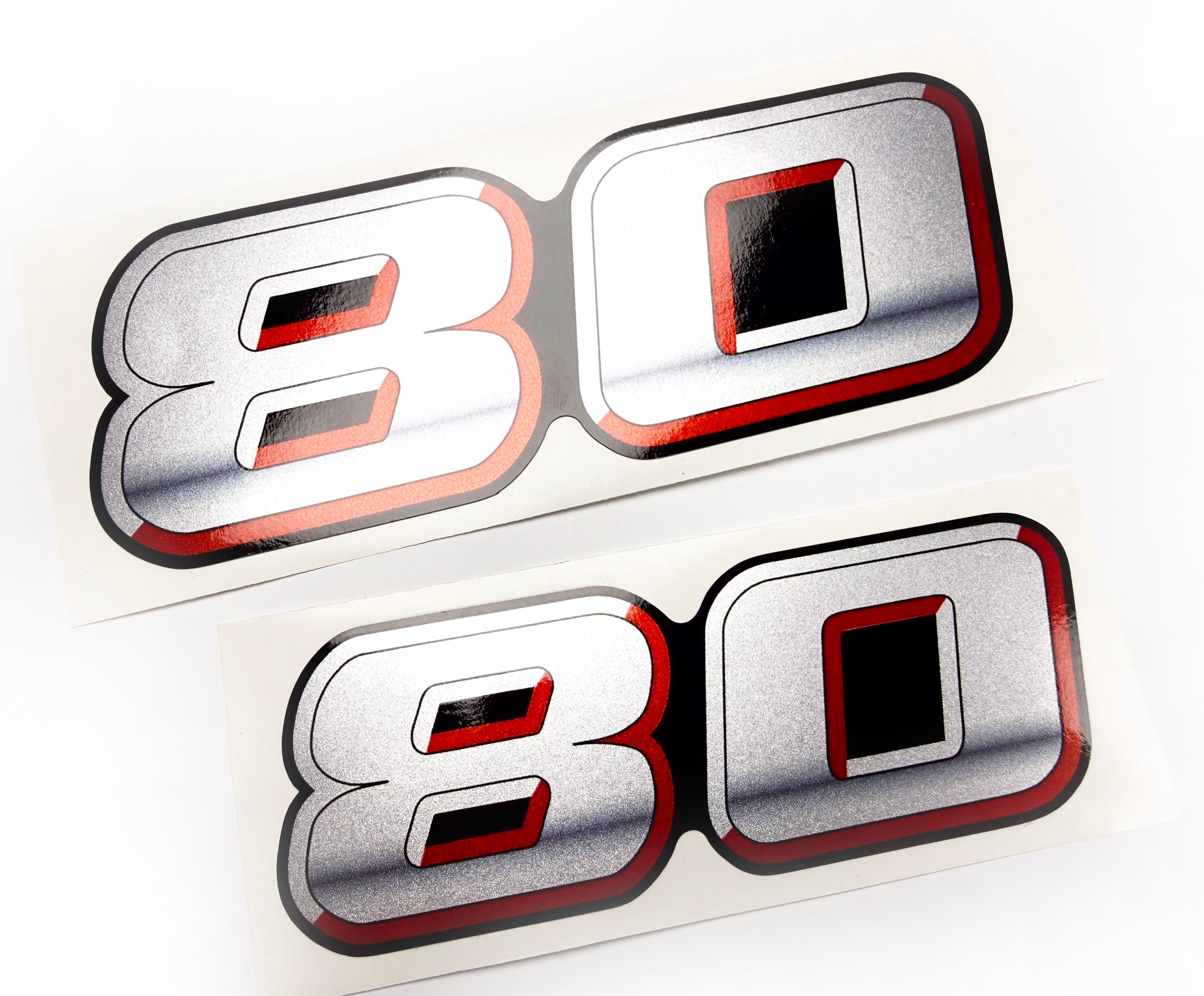 Vinyl graphic silver metalized shimmer decal numbers set suitable for Suzuki 80 hp four stroke outboard engine. Vinyl stickers number for suzuki 80 hp four stroke Handmade