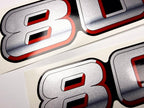 Vinyl graphic silver metalized shimmer decal numbers set suitable for Suzuki 80 hp four stroke outboard engine. Vinyl stickers number for suzuki 80 hp four stroke Handmade