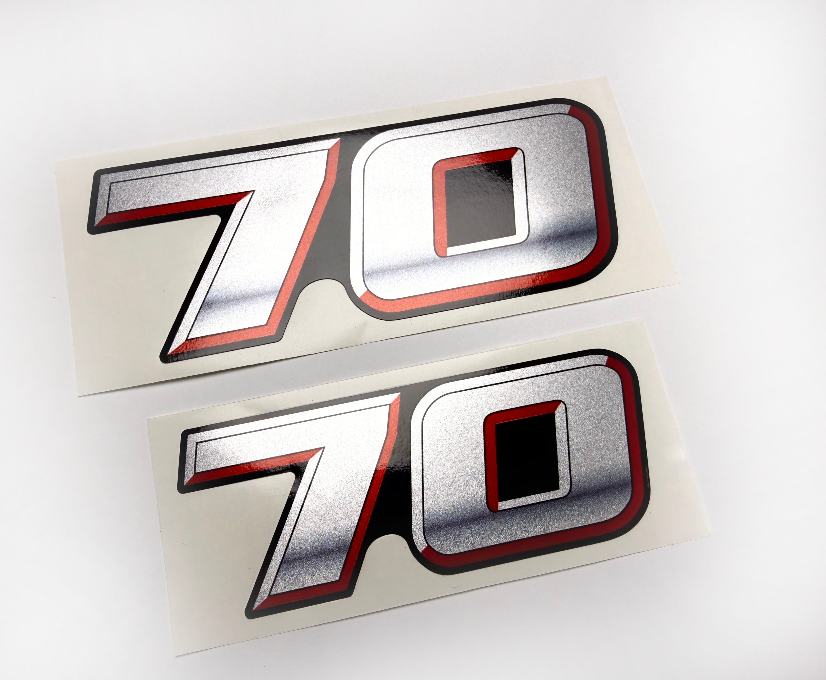 Vinyl graphic silver metalized shimmer decal numbers set suitable for Suzuki 70 hp four stroke outboard engine. Vinyl stickers number for suzuki 70 hp four stroke Handmade