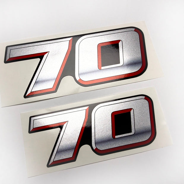 Vinyl graphic silver metalized shimmer decal numbers set suitable for Suzuki 70 hp four stroke outboard engine. Vinyl stickers number for suzuki 70 hp four stroke Handmade