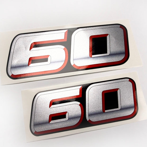 Vinyl graphic silver metalized shimmer decal numbers set suitable for Suzuki 60 hp four stroke outboard engine. Vinyl stickers number for suzuki 60 hp four stroke Handmade