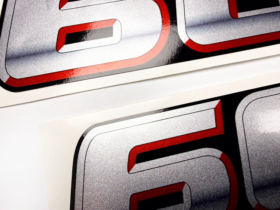 Vinyl graphic silver metalized shimmer decal numbers set suitable for Suzuki 60 hp four stroke outboard engine. Vinyl stickers number for suzuki 60 hp four stroke Handmade