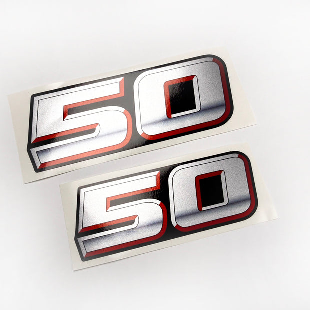 Vinyl graphic silver metalized shimmer decal numbers set suitable for Suzuki 50 hp four stroke outboard engine. Vinyl stickers number for suzuki 50 hp four stroke Handmade
