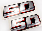Vinyl graphic silver metalized shimmer decal numbers set suitable for Suzuki 50 hp four stroke outboard engine. Vinyl stickers number for suzuki 50 hp four stroke Handmade