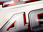 Vinyl graphic silver metalized shimmer decal numbers set suitable for Suzuki 40 hp four stroke outboard engine. Vinyl stickers number for suzuki 40 hp four stroke Handmade