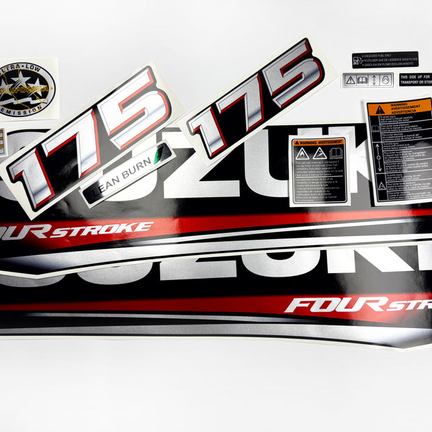 Vinyl graphic silver metalized shimmer decals set suitable for Suzuki 175 hp four stroke outboard engine. Vinyl stickers kit for suzuki 175 hp four stroke Handmade