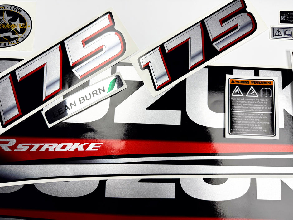 Vinyl graphic silver metalized shimmer decals set suitable for Suzuki 175 hp four stroke outboard engine. Vinyl stickers kit for suzuki 175 hp four stroke Handmade