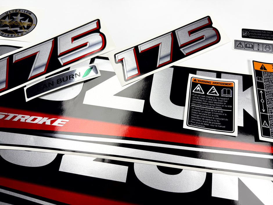 Vinyl graphic silver metalized shimmer decals set suitable for Suzuki 175 hp four stroke outboard engine. Vinyl stickers kit for suzuki 175 hp four stroke Handmade