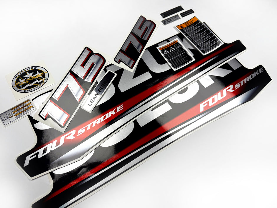 Vinyl graphic silver metalized shimmer decals set suitable for Suzuki 175 hp four stroke outboard engine. Vinyl stickers kit for suzuki 175 hp four stroke Handmade