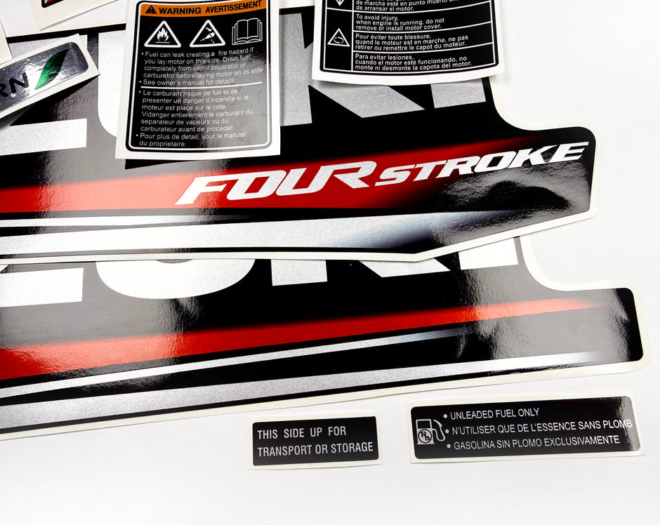 Vinyl graphic silver metalized shimmer decals set suitable for Suzuki 50 hp four stroke outboard engine. Vinyl stickers kit for suzuki 50 hp four stroke Handmade