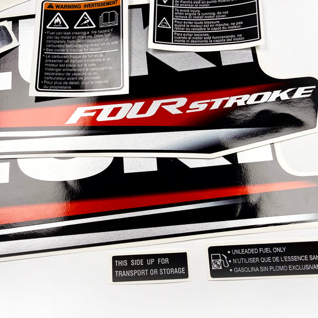 Vinyl graphic silver metalized shimmer decals set suitable for Suzuki 50 hp four stroke outboard engine. Vinyl stickers kit for suzuki 50 hp four stroke Handmade