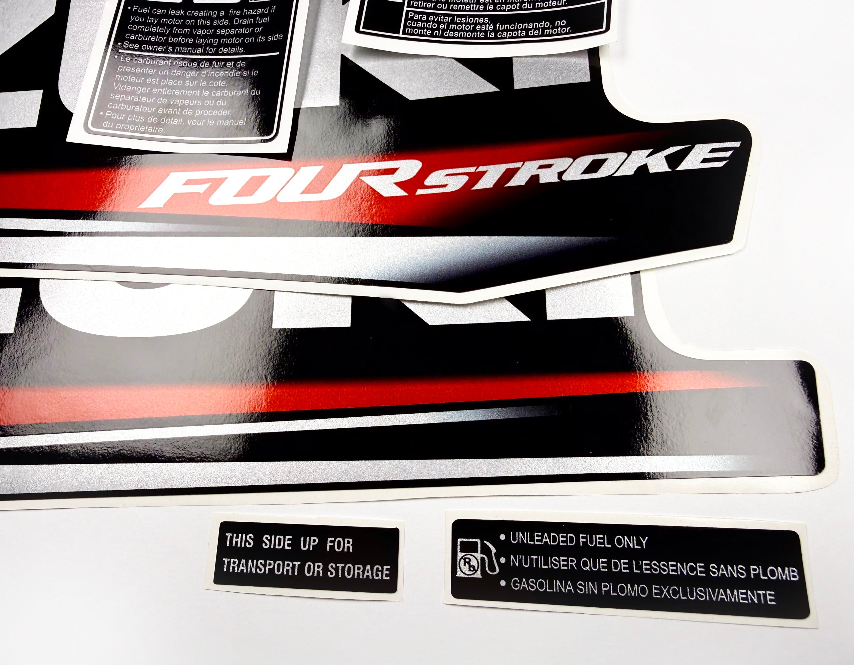 Vinyl graphic silver metalized shimmer decals set suitable for Suzuki 40 hp four stroke outboard engine. Vinyl stickers kit for suzuki 40 hp four stroke Handmade