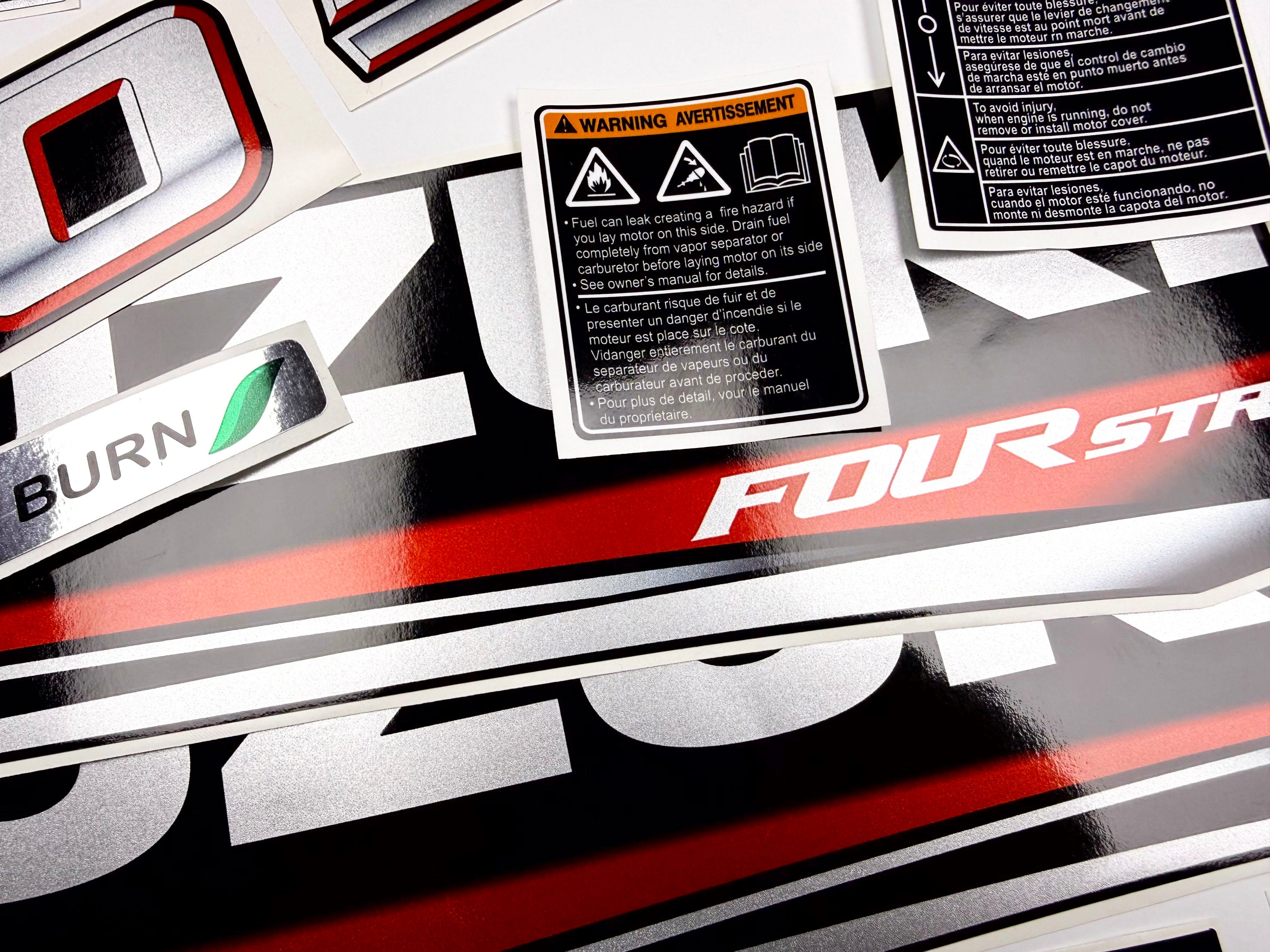 Vinyl graphic silver metalized shimmer decals set suitable for Suzuki 50 hp four stroke outboard engine. Vinyl stickers kit for suzuki 50 hp four stroke Handmade