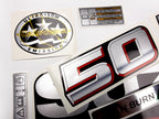 Vinyl graphic silver metalized shimmer decals set suitable for Suzuki 50 hp four stroke outboard engine. Vinyl stickers kit for suzuki 50 hp four stroke Handmade