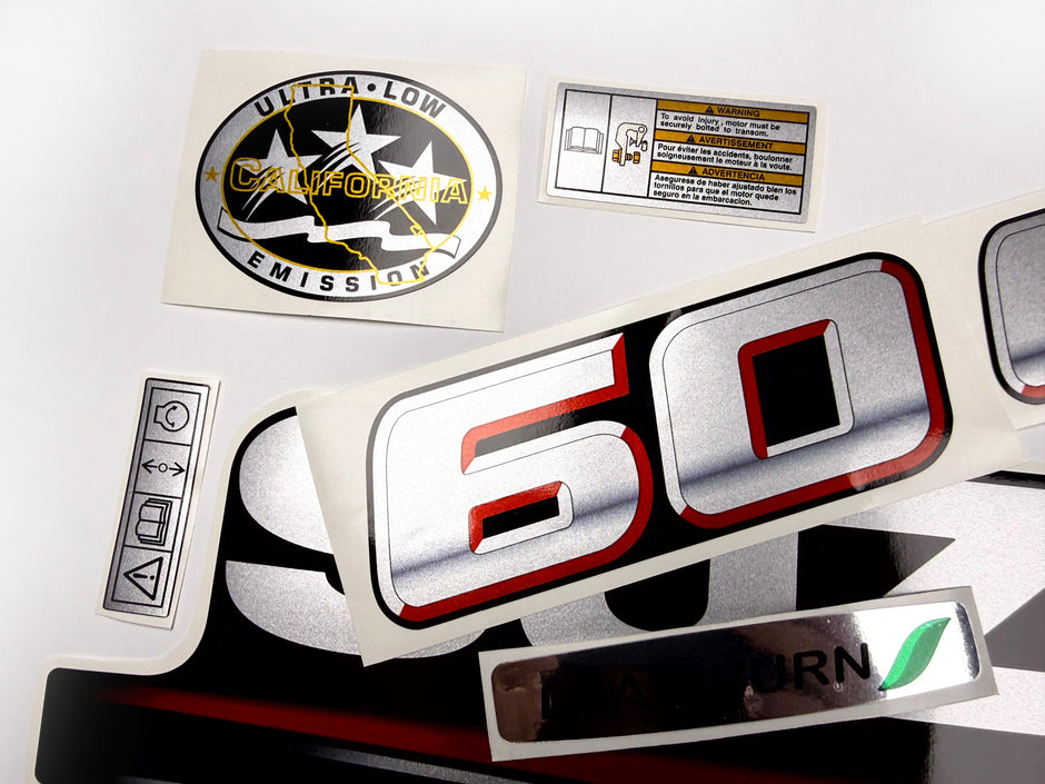 Vinyl graphic silver metalized shimmer decals set suitable for Suzuki 60 hp four stroke outboard engine. Vinyl stickers kit for suzuki 60 hp four stroke Handmade