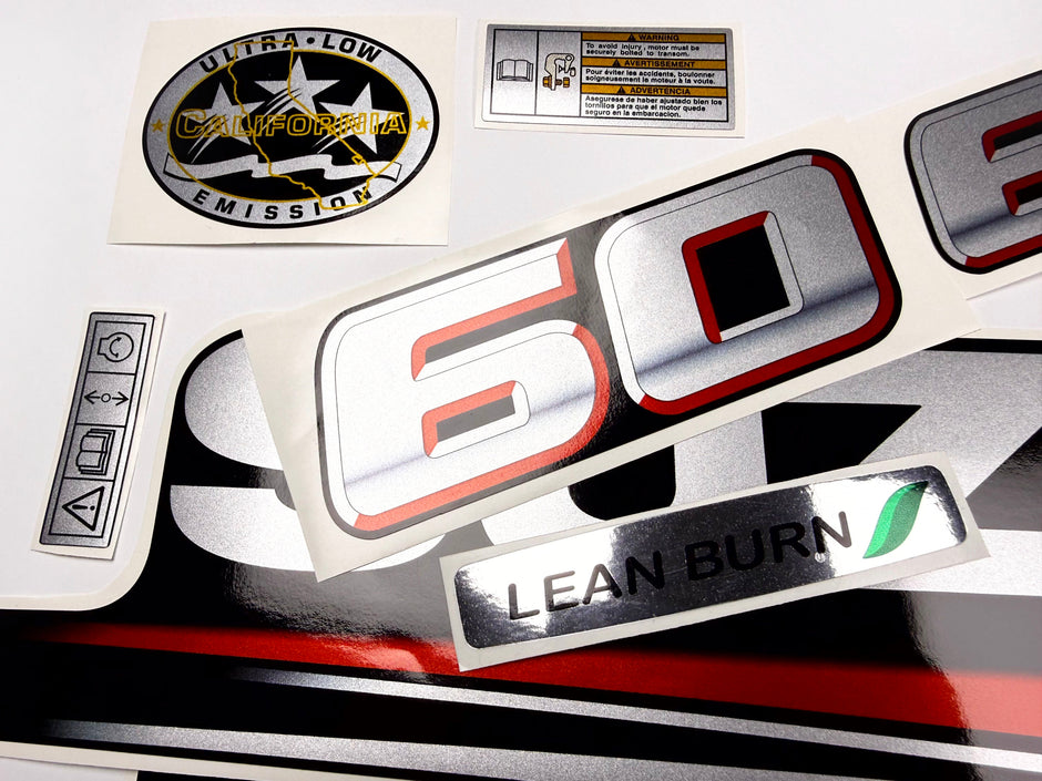 Vinyl graphic silver metalized shimmer decals set suitable for Suzuki 60 hp four stroke outboard engine. Vinyl stickers kit for suzuki 60 hp four stroke Handmade