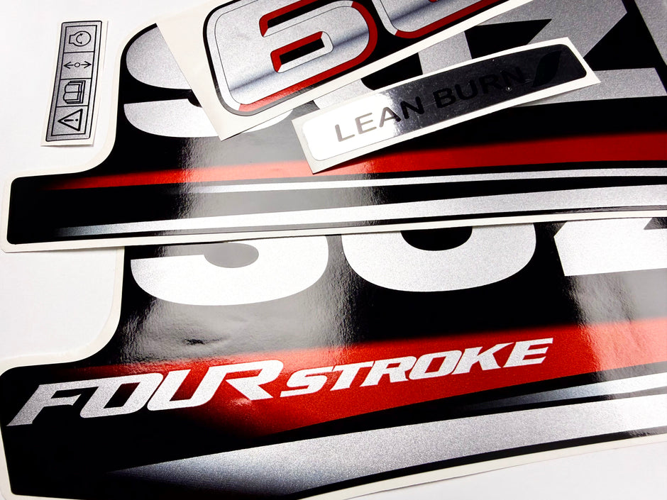Vinyl graphic silver metalized shimmer decals set suitable for Suzuki 60 hp four stroke outboard engine. Vinyl stickers kit for suzuki 60 hp four stroke Handmade